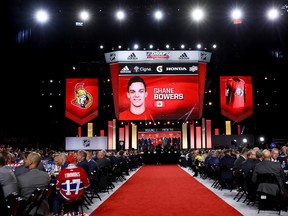 A general view as Shane Bowers is selected 28th overall by the Ottawa Senators during the 2017 NHL Draft at the United Center on June 23, 2017 in Chicago, Illinois. (Bruce Bennett/Getty Images)