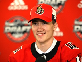 Alex Formenton is interviewed after being selected 47th overall by the Ottawa Senators during the 2017 NHL Draft at the United Center on June 24, 2017 in Chicago, Illinois. (Photo by Jonathan Daniel/Getty Images)