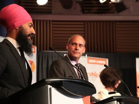 Candidate Jagmeet Singh makes a point at the federal NDP leadership race debate in Sudbury, Ont. on Sunday May 28, 2017. Gino Donato/Sudbury Star/Postmedia Network