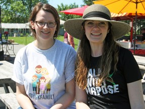 Carrie Armstrong, left, and Amy Renaud at the Walk with Purpose event at the Third Day Worship Centre at 999 Sydenham Rd. on Saturday. (Steph Crosier/The Whig-Standard)