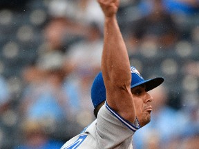 Roberto Osuna #54 of the Toronto Blue Jays throws in the ninth inning against the Kansas City Royals at Kauffman Stadium on June 25, 2017 in Kansas City, Missouri. (Photo by Ed Zurga/Getty Images)
