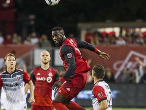 Toronto FC’s Jozy Altidore heads the ball during last weekend’s game against D.C. United. (ERNEST DOROSZUK/Toronto Sun)