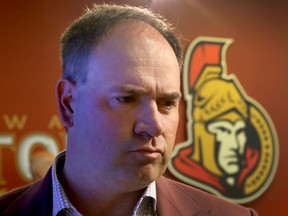 Ottawa Senators general manager Pierre Dorion speaking with the Media in Ottawa Ontario Thursday June 15, 2017. (Tony Caldwell/Postmedia Network)