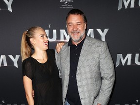 Russell Crowe and Sophia Forrest arrive ahead of The Mummy Australian Premiere at State Theatre on May 22, 2017 in Sydney, Australia. (Photo by Brendon Thorne/Getty Images)