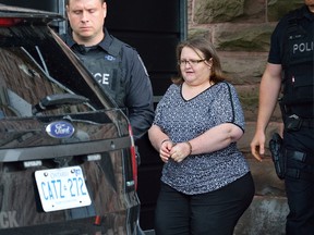 Former nurse Elizabeth Wettlaufer leaves the Woodstock Courthouse in this file photo. (MORRIS LAMONT, The London Free Press)