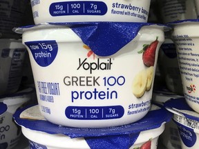 This Thursday, Feb. 23, 2017, file photo shows Yoplait Greek yogurt on display at a supermarket in Port Chester, N.Y. (AP Photo/Donald King)