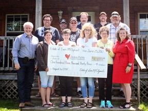 Back row from left to right: Murray Whyte, Brian Whyte, Lorne Barker, Mike McClymont, David Whyte, Glenn Barker.
Front row from left to right: Andrew Williams (HPHA President & CEO), Crystal Whyte, Joan Whyte (Ivan's sister), Shannon McClymont, Ruth Barker, Darlene McCowan (Clinton Public Hospital Foundation Coordinator).