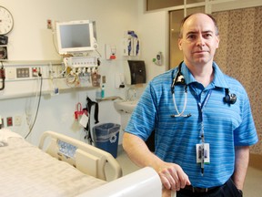 Luke Hendry/Intelligencer file photo 
Dr. Andrew Samis, the lead intensive care doctor for Quinte Health Care, stands in the intensive care unit of Belleville General Hospital in 2011. He says it's important for anyone suffering stroke symptoms to call 911, not drive to the hospital, so that the best care is provided.