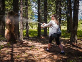 Learning how to use bear spray properly is vital when exploring the natural areas around Pincher Creek as the bear populations are moving closer to populated areas. | Lisa Kinnear photo/CNP BearSmart Association