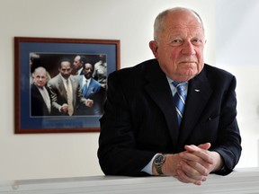 In this May 22, 2014 file photo, famed defense attorney F. Lee Bailey poses in his office in Yarmouth, Maine. Bailey has filed for bankruptcy again to tie up loose ends following his bankruptcy filing in 2016. (AP Photo/Robert F. Bukaty, File)