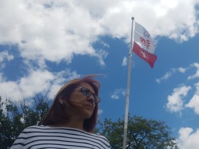 Aamjiwnaang chief Joanne Rogers stands in front of the the community's band offices just inside of the Sarnia's city limits. (JEREMIAH RODRIGUEZ, SARNIA OBSERVER)