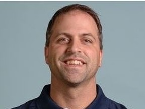 David Thomas Hay - who taught at Bear Creek Secondary School - is accused by the Ontario College of Teachers of having an inappropriate relationship with a student. He is pictured as a coach for the U of T Varsity Blues track and field team.
