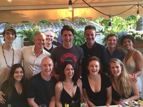 Prime Minister Justin Trudeau (back row middle) is seen with the cast and crew of 'X-Men: Dark Phoenix'. (James McAvoy/Instagram)