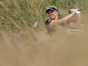 Canada’s Brooke Henderson hits her tee shot on the 15th hole during a practice round prior to the KPMG PGA Championship at Olympia Fields Country Club in Olympia Fields, Ill., on June 28, 2017. (Getty Images)