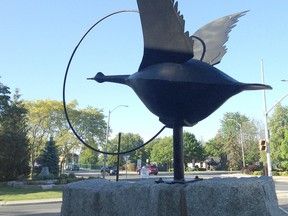 The Baldoon Mystery is highlighted by a monument of a large black goose in Wallaceburg.