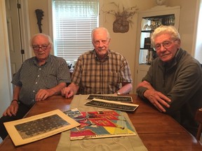 Peter Hendra/The Whig-Standard
From left, former military musicians Cliff Clark, Bob Ayre and Les Pike reminisce about their experiences in 1967, when Canada turned 100.