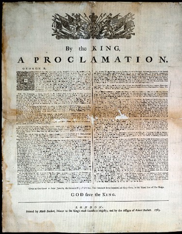 Royal Proclamation, King George III of England Issued Oct. 7, 1763. (Broadside Library and Archives Canada)
