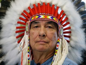 Wilton Littlechild (Grand Chief, Confederacy of Treaty Six First Nations) answers questions at a news conference at Edmonton International Airport on June 29, 2017 about the World Indigenous Nations Games 2017 which take place July 2-9, 2017 in Edmonton, Alberta. Larry Wong/Postmedia