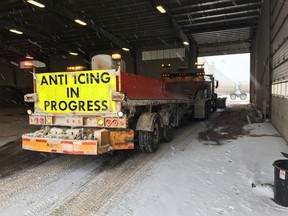 The truck used to apply anti-icing solution during a pilot project on some of Edmonton's arterial roads this winter.