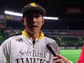 Screen grab of Munenori Kawasaki during his interview with Fukuoka Now. (Youtube/Fukuoka Now)