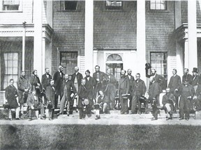 The Fathers of Confederation meet at the Charlottetown Conference in September 1864.