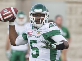 Saskatchewan Roughriders quarterback Kevin Glenn fires a pass as they face the Montreal Alouettes during first quarter CFL football action in Montreal on Thursday, June 22, 2017. THE CANADIAN PRESS/Paul Chiasson