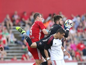 Fury keeper Callum Irving (centre) has five shutouts. They face Louisville next on the road. (Postmedia file photo)