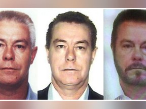 Handout picture released by Brazilian Federal Police on July 2, showing a three portrait sequence of drug kingpin Luiz Carlos da Rocha, aka Cabeca Branca (White Head), considered one of the "drug barons" of Brazil, who was arrested on July 1 during the Spectrum Operation. (BRAZILIAN FEDERAL POLICE/HO/AFP/Getty Images)