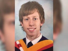 Justin Timperio is seen in this undated university graduation handout photo. Timperio, 29, of St. Catharines, Ont., is one of six people injured after a former employee of Bronx-Lebanon Hospital, in New York City, opened fire on Friday, killing one doctor. THE CANADIAN PRESS/HO