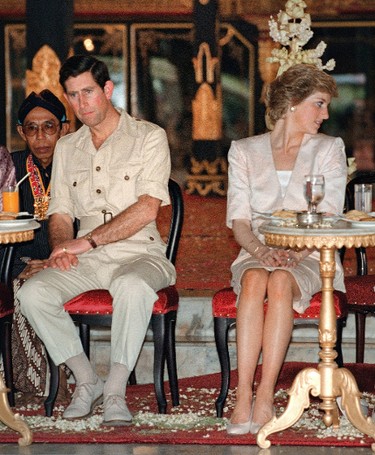 Britain's Prince Charles (L) and Diana Princess of Wales watch Indonesian tribal dancers in Yogyakarta, Indonesia, in this Nov. 5, 1989, file photo. (KAZUHIRO NOGI/AFP/Getty Images)