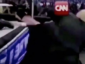 Trump posted on Twitter an old video clip of him performing in a WWE professional wrestling match, but with a CNN logo superimposed on the head of his opponent. Trump  is shown slamming the CNN avatar to the ground and pounding him with punches and elbows to the head.