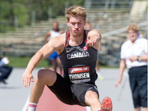 Decathlete Ryan Thomsen during the long jump as the Canadian Track & Field Championships get underway at the Terry Fox Athletic Facility.  Wayne Cuddington/ Postmedia