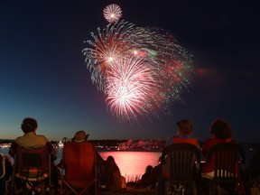Thousands of people gathered along the shores of Kempenfelt Bay Saturday night for the spectacular Canada 150 fireworks display. (Kevin Lamb)