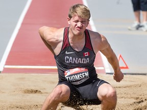 Decathlete Ryan Thomsen during the long jump as the Canadian Track & Field Championships get underway at the Terry Fox Athletic Facility on July 3, 2017. (Wayne Cuddington/ Postmedia)