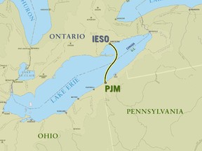 A map of the proposed route of the ITC Lake Erie Connector Project - a $1 billion underwater electricity line that links Ontario to 13 U.S. states.  (Contributed/ITC Lake Erie Connector Project)