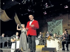 Ron Kennell, foreground, and the cast of Mr. New Year?s Eve: A Night With Guy Lombardo. The show features a nine-piece band and dazzling special effects. (Photo by Terry Manzo)