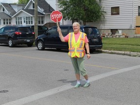 Crossing guard Marlene Rodrigue retired after four years of duty in front of Sarnia's P.E. McGibbon School on June 29.
CARL HNATYSHYN/SARNIA THIS WEEK