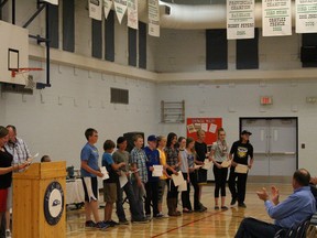 Matthew Halton's principal Mrs. Tanner hands out the Work Ethic Awards to the Grade 7 students. | Contributed photo/Matthew Halton