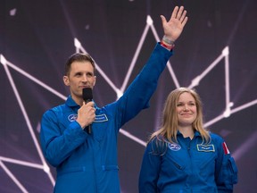 Canada's newest astronauts Joshua Kutryk and Jennifer Sidey during Canada 150 celebrations on Parliament Hill in Ottawa on Saturday, July 1, 2017.