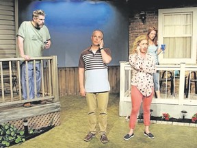 Darryl Pring, left, Marty Burt, Meredith Zwicker and Caitlin Driscoll star in Port Stanley Festival Theatre?s production of London playwright Michael Wilmot?s Buying the Moose. (Melissa Kempf, Special to Postmedia News)