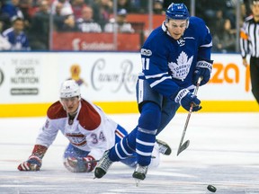 Toronto Maple Leafs forward Zach Hyman during a game against the Montreal Canadiens at the Air Canada Centre on Jan. 7, 2017. (Ernest Doroszuk/Toronto Sun/Postmedia Network)