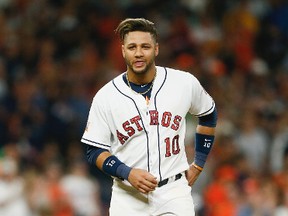 Houston's Yuli Gurriel is the older brother of Jays prospect Lourdes Gurriel Jr. (BOB LEVEY//Getty Images)