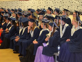 Grade 12 students from Ecole St. Joseph School seated during their 
convocation ceremony on June 30 (Jeremy Appel | Whitecourt Star).