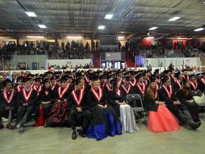 Hilltop High School students seated at their convocation ceremony at the Scott Safety Centre (Jeremy Appel | Whitecourt Star).