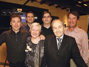 Former Greater Sudbury Mayor John Rodriguez, front right, attended his roast and toast with his boys, Brendan, left, Emlyn, Damian and Derek, and his wife, Bertilla, at the Caruso Club in Sudbury, Ont. on Thursday May 28, 2015. John Lappa/Sudbury Star/Postmedia Network