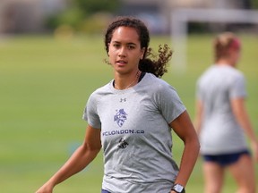 Former U20 player for Canada, Ashley Campbell is now with FC London. (MIKE HENSEN, The London Free Press)