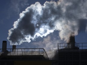 The sun is muted by excess steam flowing from London District Energy on a cold November day. The plant burns natural gas to create steam used to heat several downtown  buildings. (File photo)