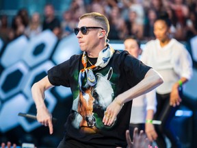 Macklemore performs at the the 2016 iHeartRADIO Much Music Video Awards in Toronto Sunday June 19, 2016. (Ernest Doroszuk/Toronto Sun)