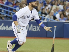 Toronto Blue Jays catcher Russell Martin homers during an MLB game against the Houston Astros at the Rogers Centre on July 6, 2017. (Veronica Henri/Toronto Sun/Postmedia Network)