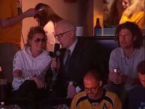 Shania Twain is interviewed during Game 6 of the Stanley Cup Finals. (YouTube/SportsNet)